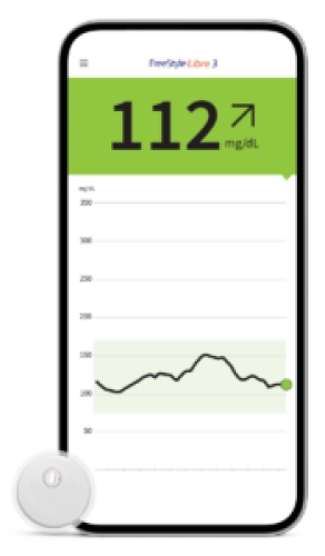 Freestyle Libre 3 Reader. Minute-to-minute glucose readings are continuously streamed directly to the reader.